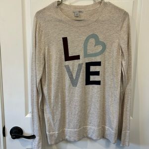Halogen “L ❤️ VE” sweater. Heathered tan color. Size Medium.